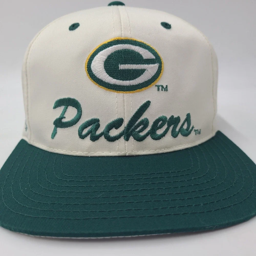 Vintage Green Bay Packers Hat Snapback Logo 7 White Green NFL Football Script